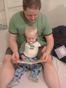 E and Daddy, reading stories
